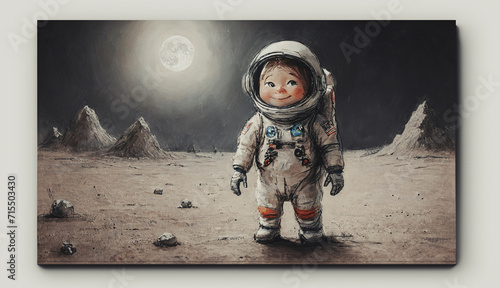 illustrzione di astronauta esploratore giocattolo nella tuta sulla superficie di un pianeta alieno photo
