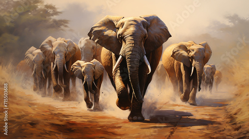 Elephant Gathering. A small group of elephants gather at a waterhole on a summer's day under threatening skies. photo