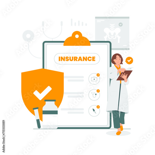 Health insurance protection paper form, document service, medical service welfare access concept illustration
