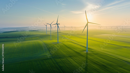 Wind Turbine Farm in Green Fields - Sustainable Power Generation