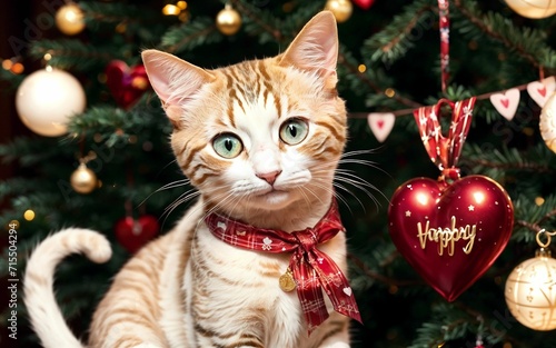  A Heartwarming Valentine's Day Celebration with Your Adorable Smiling Cat ai generated