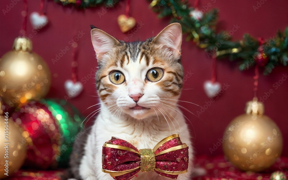 Obraz premium A Heartwarming Valentine's Day Celebration with Your Adorable Smiling Cat ai generated