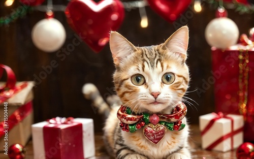  A Heartwarming Valentine's Day Celebration with Your Adorable Smiling Cat ai generated