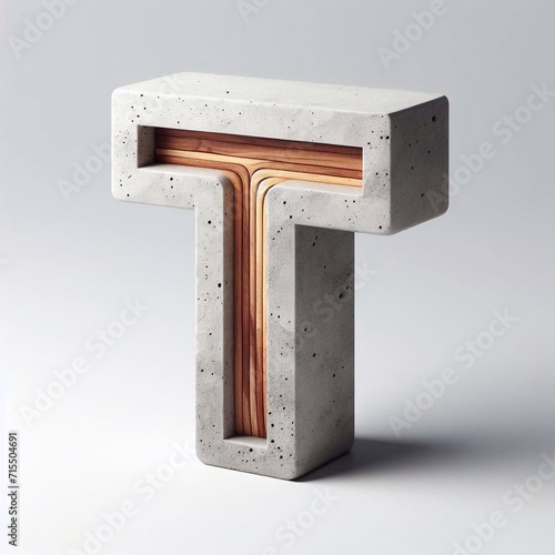 T letter shape created from concrete and wood. AI generated illustration photo