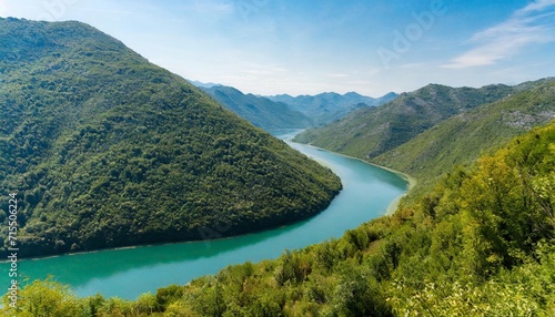 canyon of rijeka crnojevica river near the skadar lake coast one of the most famous views of montenegro river makes a turn between the mountains and flows backward photo
