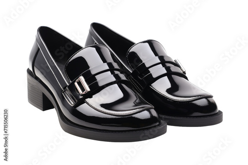 Black Patent Chunky Loafers Isolated On Transparent Background