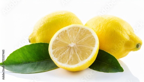 fresh lemons with leaves isolated on white background