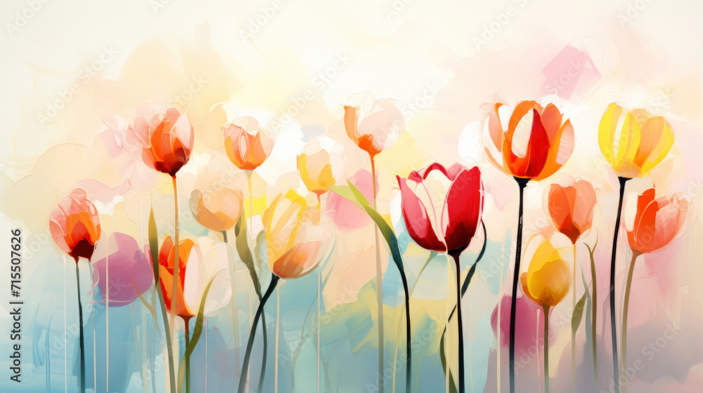 Elegant tulip flowers transparent watercolour background. Pastel colour palette. Generative AI Elegant tulip flowers transparent watercolour background. Pastel colour palette. Generative AI