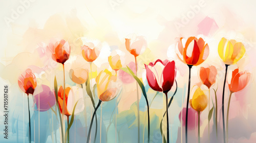 Elegant tulip flowers transparent watercolour background. Pastel colour palette. Generative AI photo