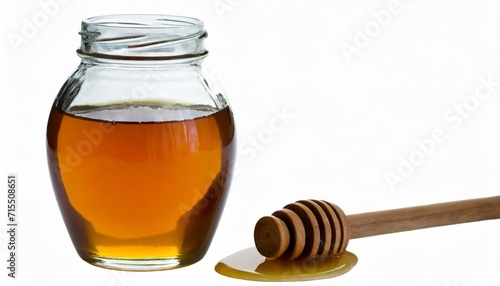 honey pot and dipper isolated on white