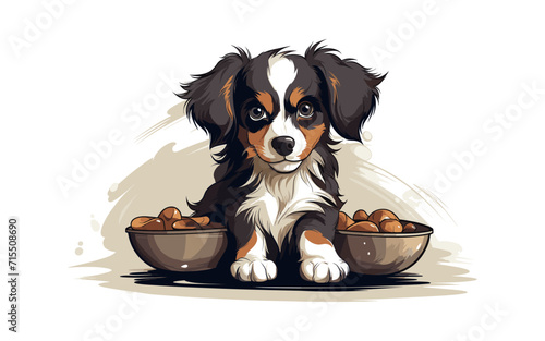 dog with bowl of food isolated vector style illustration