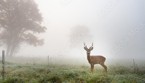 wild roe deer in the morning fog