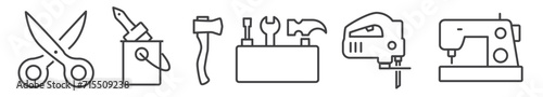 thin line icon set of do it yourself tools on white background