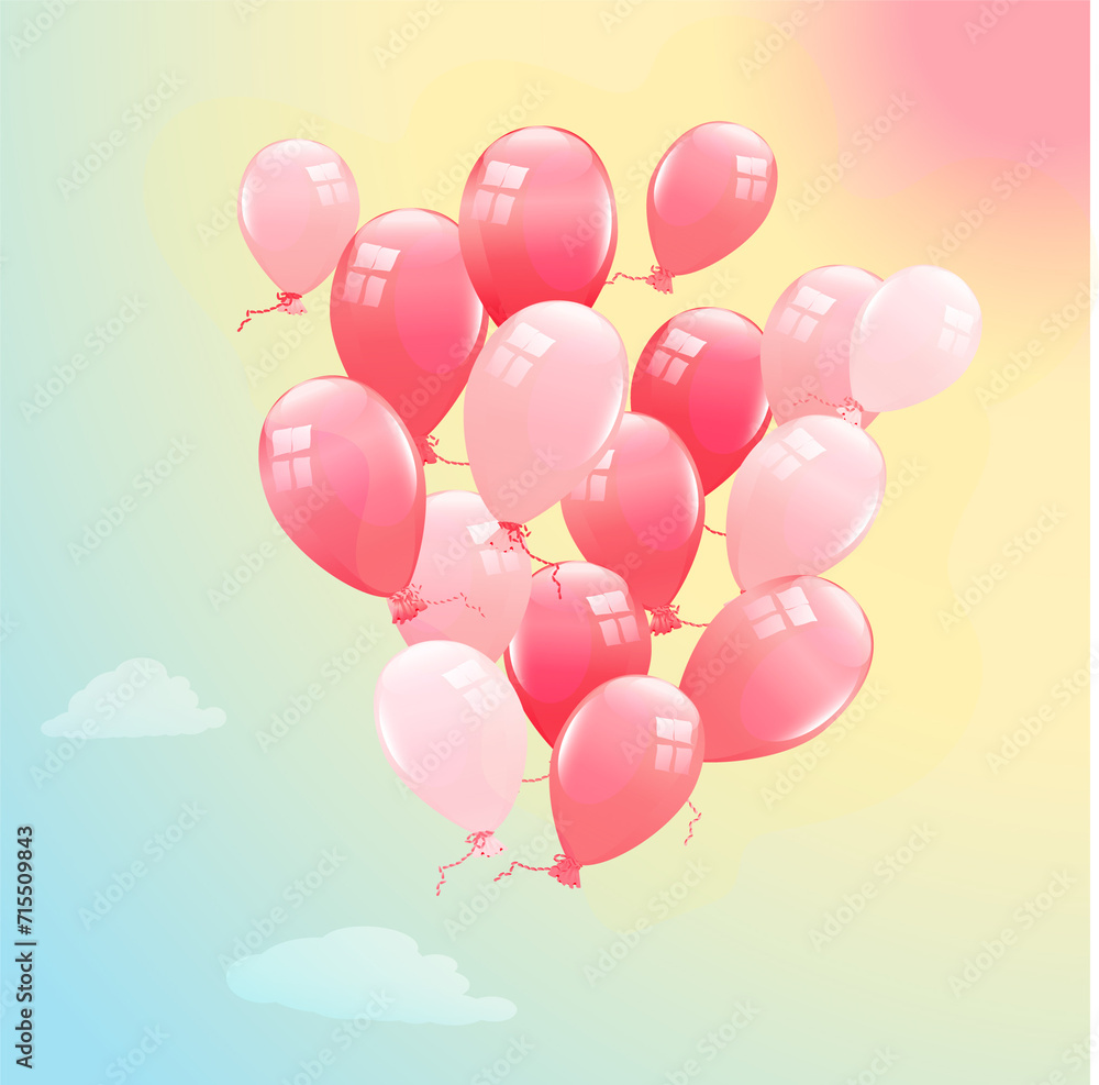  Pink Balloons on yellow background 