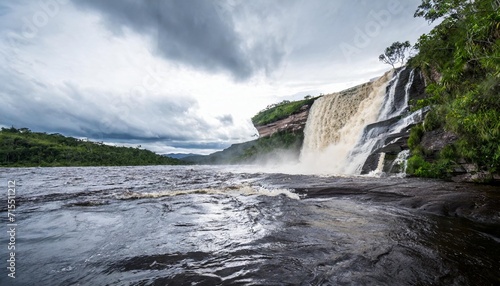 hacha waterfall in the lagoon of the canaima national park before the storm venezuela latin america