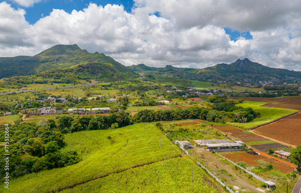 Aerial view of Long Mountain and fields at Long Mountain, Mauritius Aerial view of Long Mountain and fields at Long Mountain, Mauritius