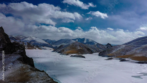 High-altitude frozen lake, lake in ice, lake of ice, Kyrgyzstan, Kyrgyzstan
