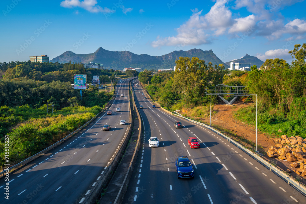 View of motorway and mountains near Quatre Bornes, Mauritius View of motorway and mountains near Quatre Bornes, Mauritius