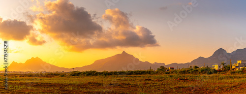 View of Long Mountains at sunset near Beau Bois, Mauritius photo