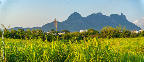 View of farmland and mountains near Quatre Bornes, Mauritius photo