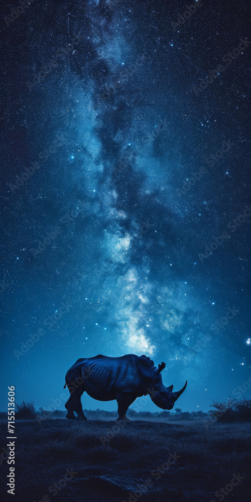 Afrikanischen Savanne Nashorn unter einem Sternenhimmel Afrikanischen Savanne Nashorn unter einem Sternenhimmel