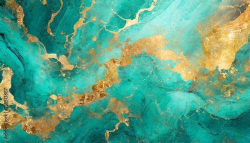 fluid art paper marbling background turquoise golden stains abstract texture generative illustration © Paris