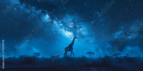 Afrikanischen Savanne Giraffe unter einem Sternenhimmel 