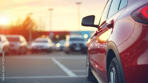 Car parked at outdoor parking lot. Used car for sale and rental service.  Car dealership and dealer agent concept, Car insurance background. Automobile parking area. Automotive industry © Yacine