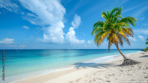 Cruise To Caribbean With Palm tree On Coral Beach.  generative ai © Malaika