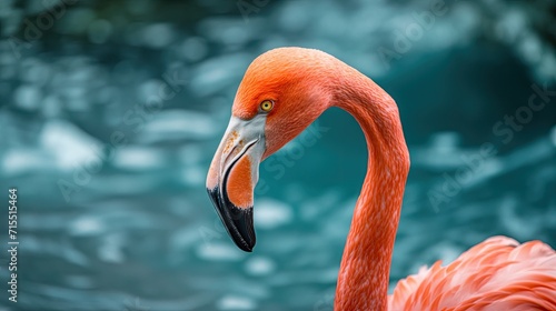 Close shot of a flamingo at sea