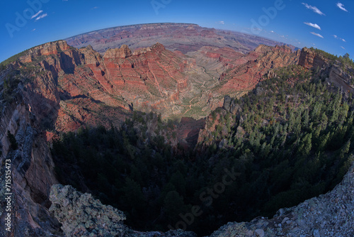 Fisheye view of Hance Canyon from the South Rim of Grand Canyon with Grandview Point is on the left, Grand Canyon National Park, UNESCO World Heritage Site, Arizona  photo