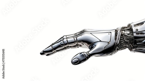 Humanoid robot hand pointing with finger.