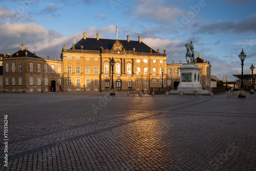 Last light on The Amalienborg Palace, Amalienborg Square, Copenhagen, Denmark photo