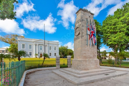 The Cenotaph in Front Street, built in 1920 and commemorating the dead of Bermuda from two World Wars, in front of the Cabinet Office, Hamilton, Bermuda, Atlantic photo