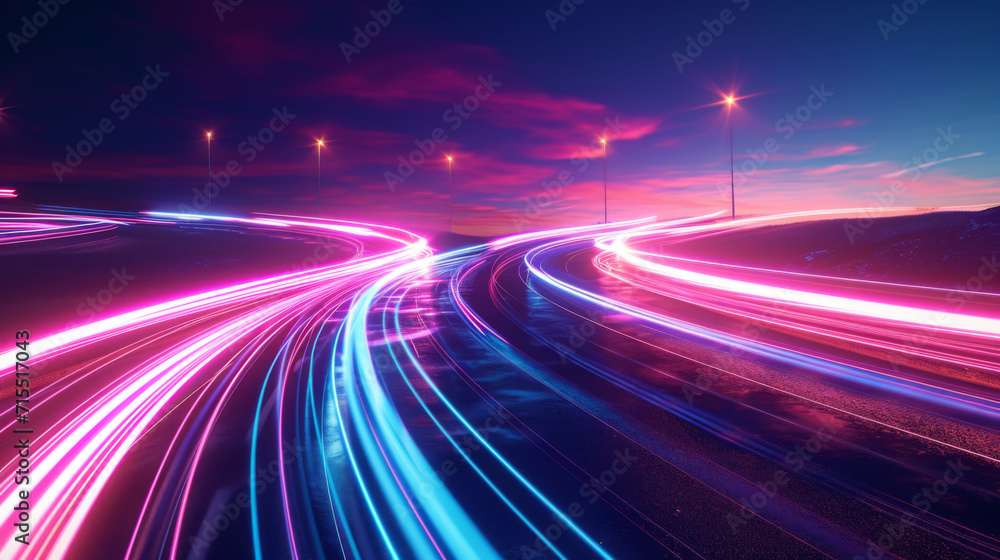 Light Trails On Road At Night. 