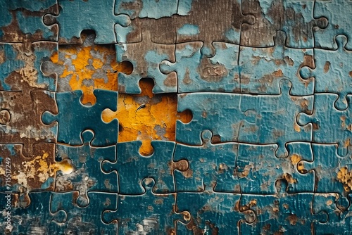 incomplete jigsaw puzzle with one piece missing photo
