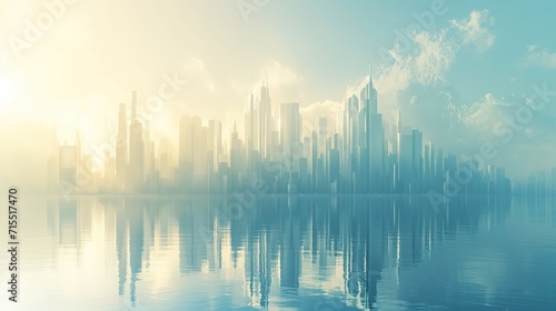 Futuristic city with reflection in the water