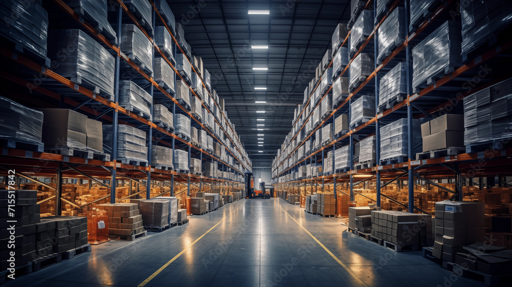 Warehouse with high shelves