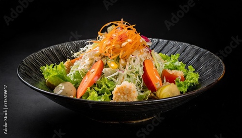 japanese salad isolated in black background