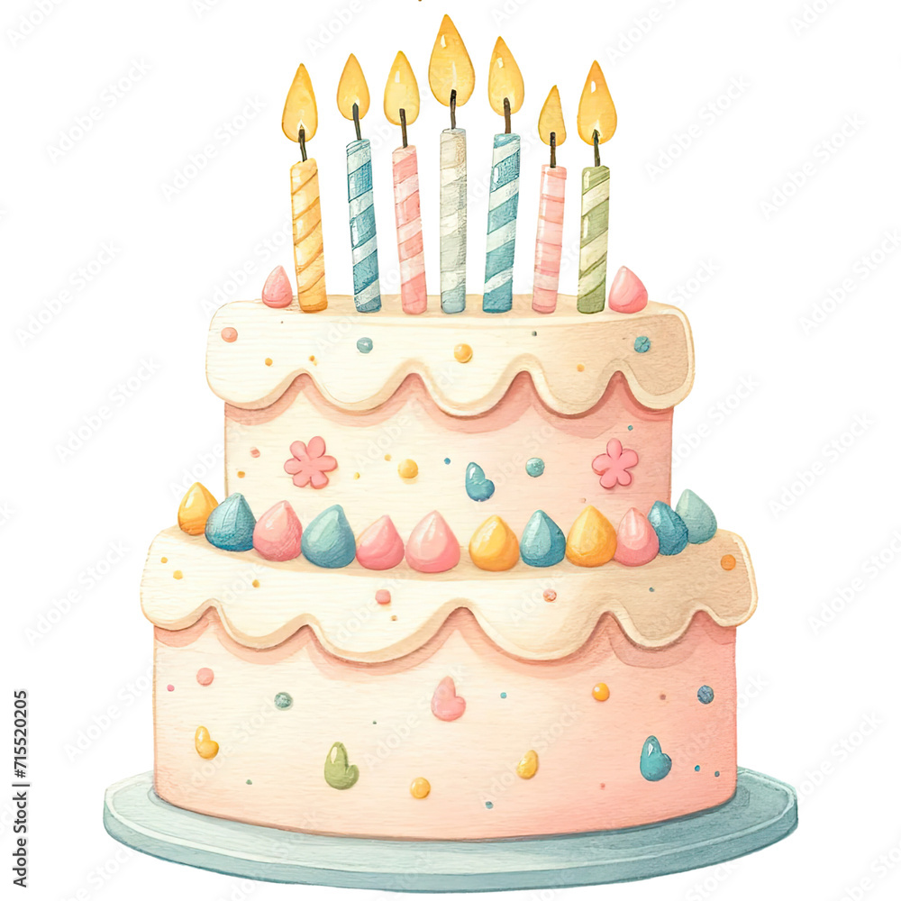Birthday cake with candles watercolor Birthday cake with candles watercolor