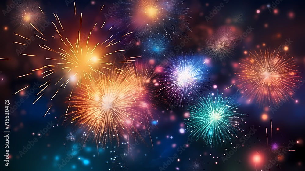 Naklejka premium Beautiful creative holiday background with fireworks and sparkles