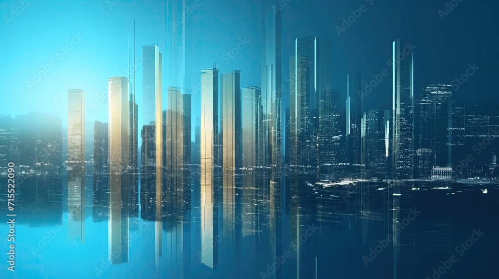 Futuristic city with reflection in the water
