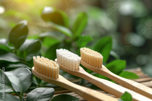 Eco-Friendly Bamboo Toothbrushes on Green Leaves  Promoting Sustainable Dental Hygiene Practices
