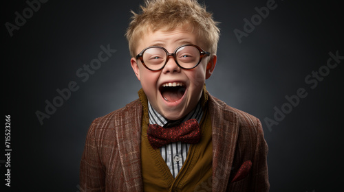 White kid with down syndrome gesturing