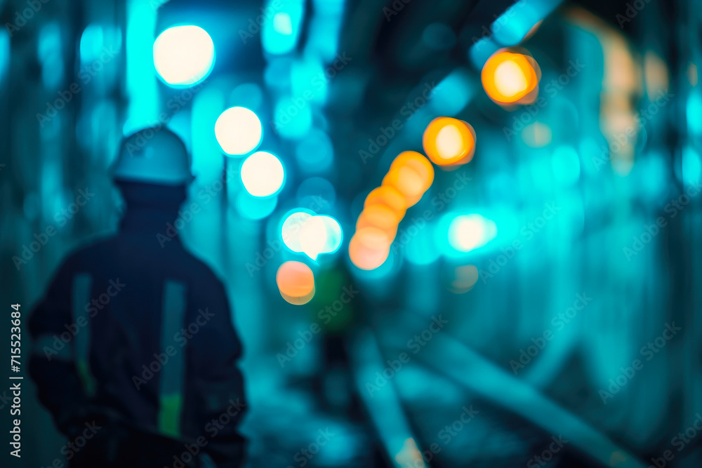 Urban Glow: Blurred Construction Scene in Neon Hues