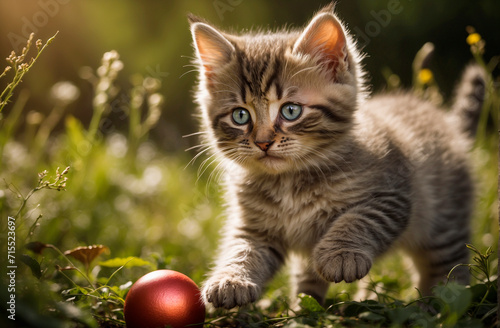 Cute kitten playing with a ball