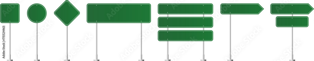 Road traffic signs set. Direction arrow, information board. Attention traffic signs mockup. Blank board with place for text. Isolated Vector illustration. Road traffic signs set. Direction arrow, information board. Attention traffic signs mockup. Blank board with place for text. Isolated Vector illustration.