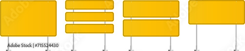 Road traffic signs set. Direction arrow, information board. Attention traffic signs mockup. Blank board with place for text. Isolated Vector illustration.