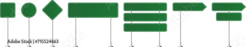 Road traffic signs set. Direction arrow, information board. Attention traffic signs mockup. Blank board with place for text. Isolated Vector illustration.