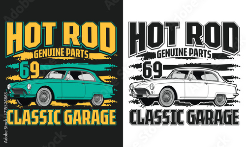 Hot rod genuine parts 69 classic garage t-shirt design template